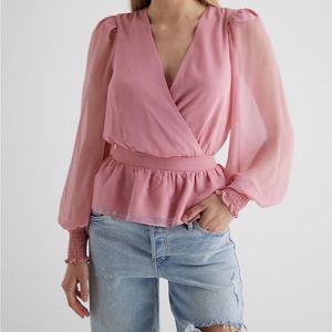 V-neck Smocked Cuff Peplum Top